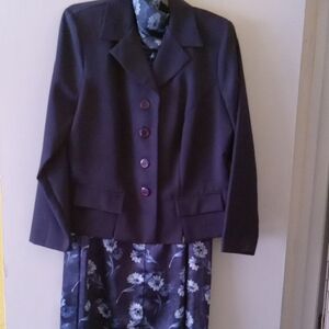 Elegant Navy Blue Blazer, Scarf And Skirt